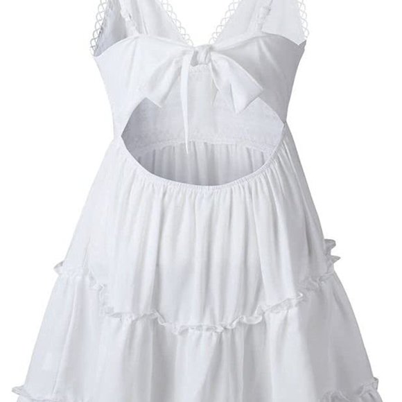 White Women Boho Sundress V-Neck Lace Mini Dress Ladies Casual Summer - Picture 6 of 11